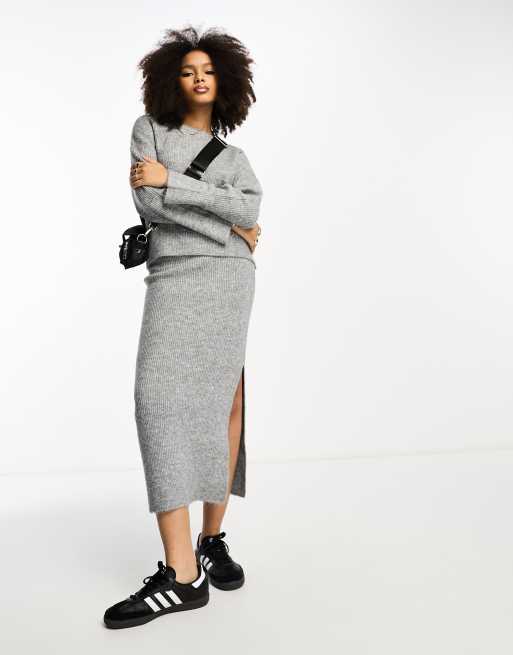 ASOS DESIGN Co ord set van trui met ronde hals en midi rok in