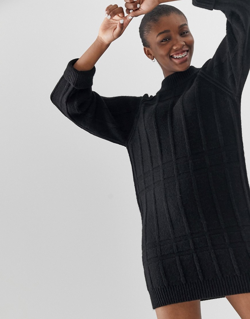 ASOS DESIGN - Gebreide mini-jurk met stiksels-Zwart