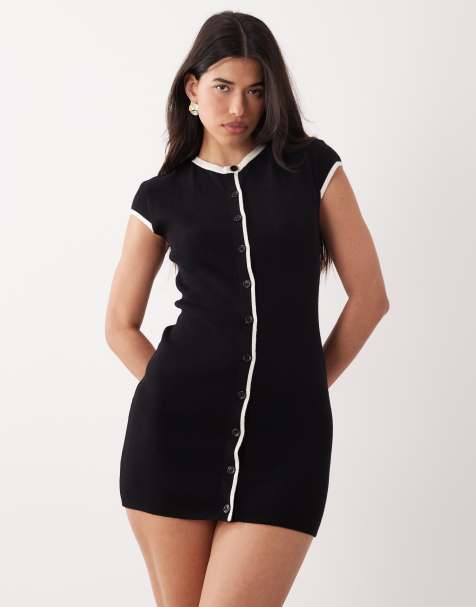 ASOS DESIGN - Gebreide mini-jurk met structuur en een gekleurd randje in zwart - view 1