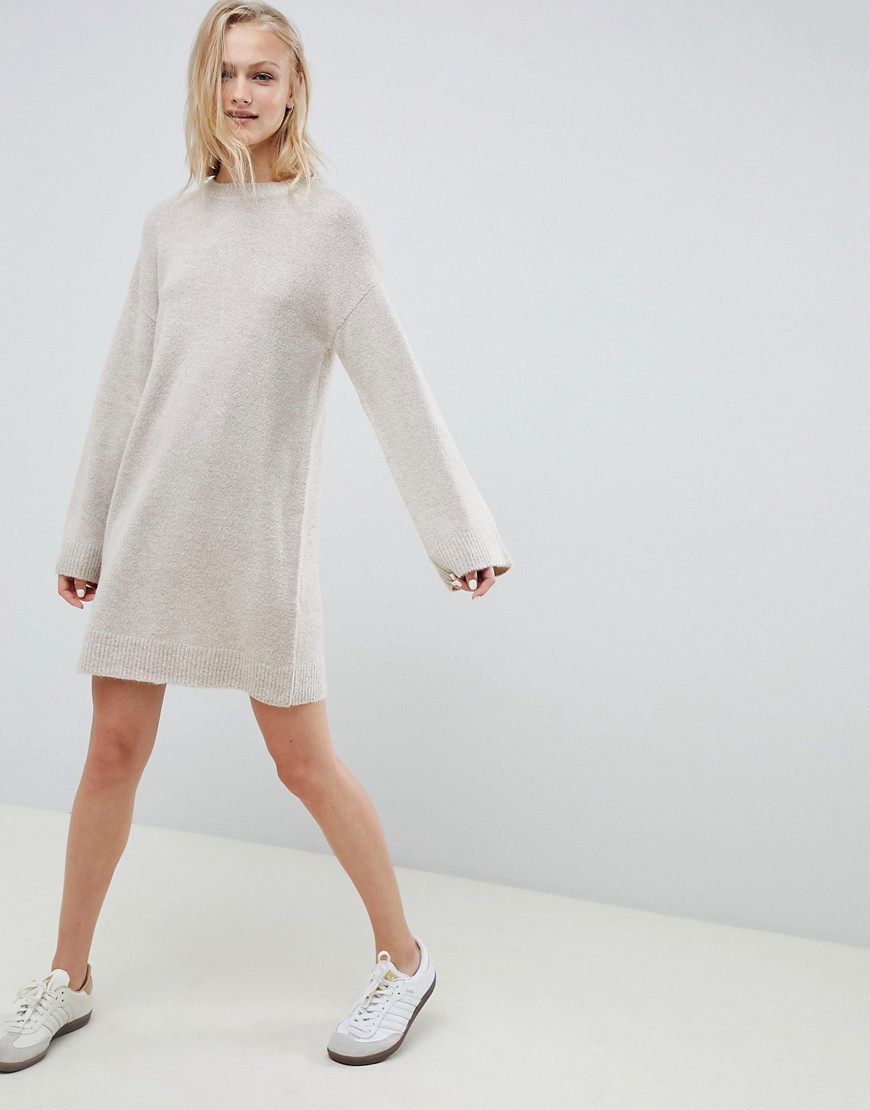 ASOS Design - Gebreide mini-jurk van pluizige wol-Beige