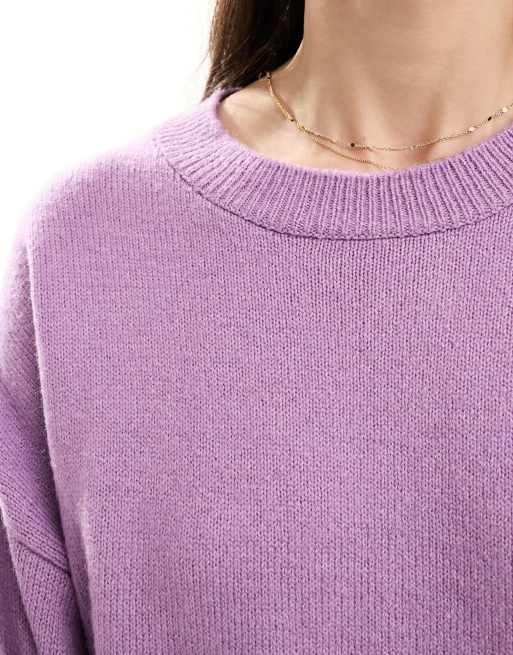 ASOS DESIGN - Gebreide mini trui-jurk met ronde hals in lila, 3 van 4