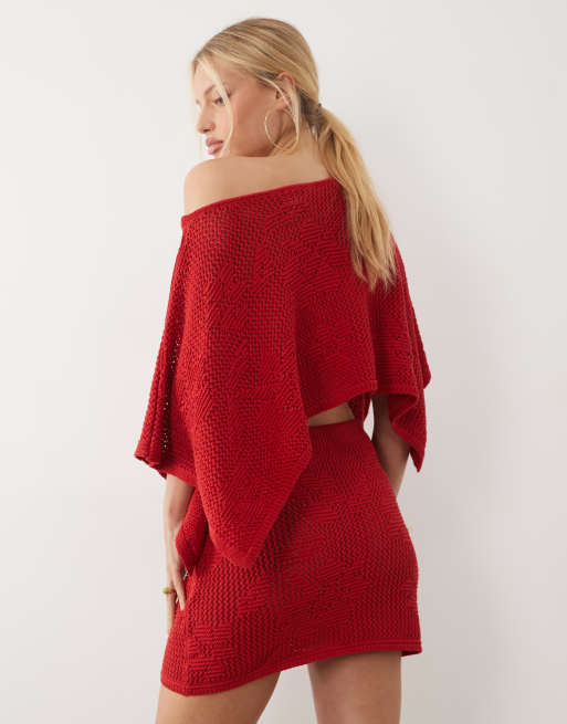 ASOS DESIGN - Gebreide minirok van gebloemd kant in rood, deel van co-ord set, 5 van 5