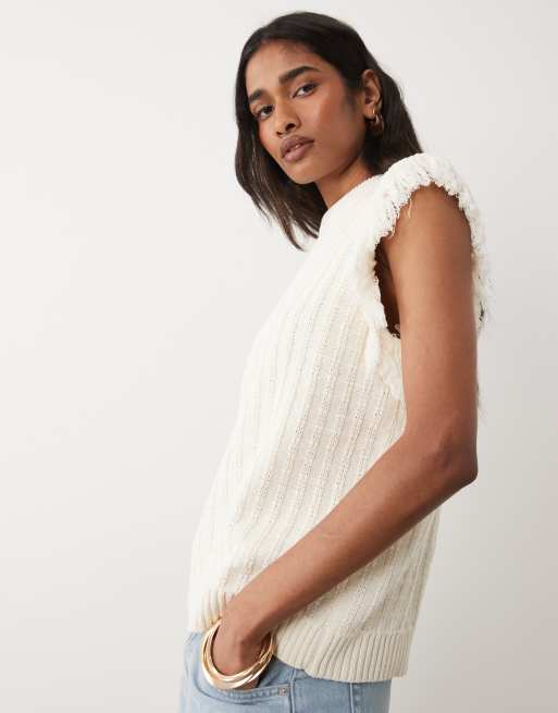 ASOS DESIGN - Gebreide mouwloze top van tweed in ecru, 2 van 4