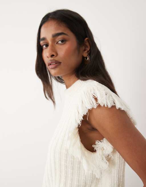 ASOS DESIGN - Gebreide mouwloze top van tweed in ecru, 3 van 4