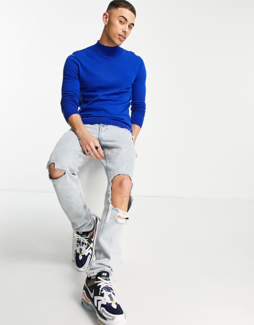 ASOS DESIGN - Gebreide muscle fit coltrui in kobaltblauw, 4 van 4