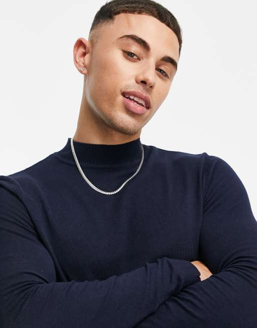 ASOS DESIGN - Gebreide muscle fit coltrui in marineblauw, 2 van 4