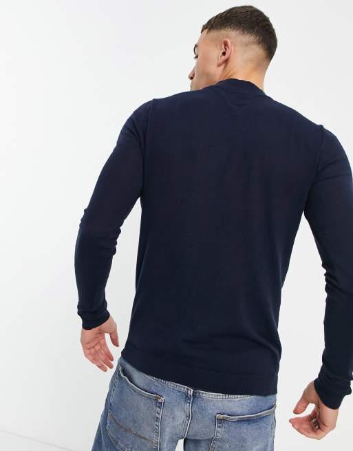 ASOS DESIGN - Gebreide muscle fit coltrui in marineblauw, 4 van 4