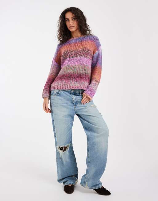 ASOS DESIGN gebreide off-shoulder losvallende trui in multi, 2 van 4