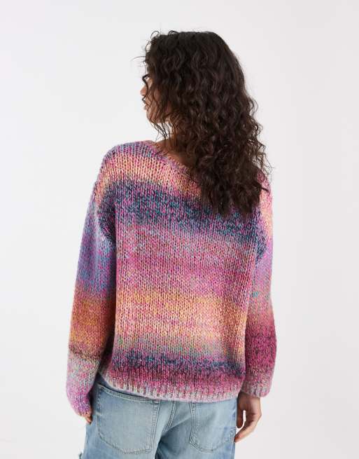 ASOS DESIGN gebreide off-shoulder losvallende trui in multi, 4 van 4