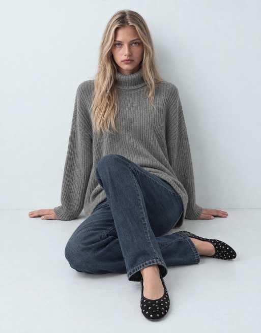 ASOS DESIGN gebreide oversized geribbelde capetop met col in antracietgrijs, 6 van 9