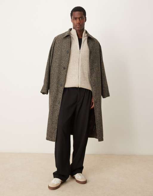 ASOS DESIGN - Gebreide oversized geribbelde visserstrui met rits in gemêleerd lichtbeige, 4 van 4