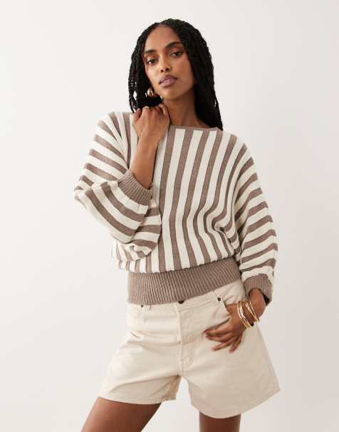 ASOS DESIGN - Gebreide oversized gestreepte top in bruin - view 1