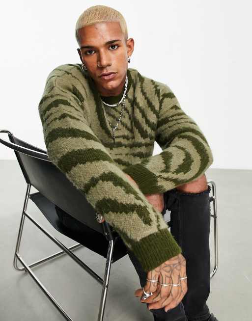ASOS DESIGN - Gebreide oversized trui in kaki dierenprint