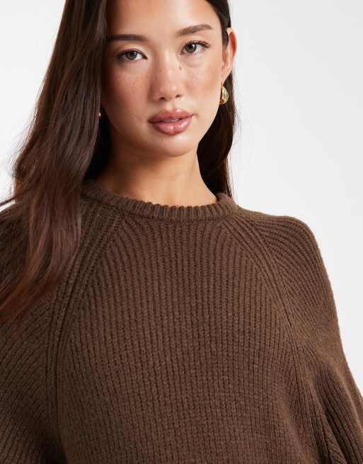 ASOS DESIGN - Gebreide oversized trui-jurk met ballonmouwen in chocoladebruin, 4 van 4