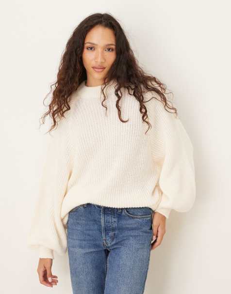 ASOS DESIGN - Gebreide oversized trui met ballonmouwen in mokka - view 1