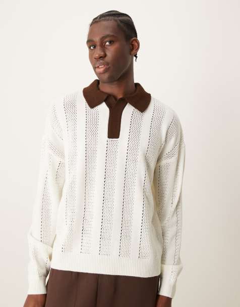 ASOS DESIGN - Gebreide oversized trui met contrasterende kraag in beige - view 1