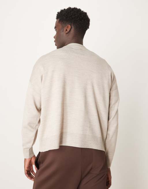 ASOS DESIGN - Gebreide oversized trui met Henley hals en rechte pasvorm in stone, 2 van 4