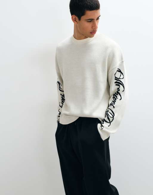 ASOS DESIGN gebreide oversized trui met mouwdetail in wit, 3 van 5