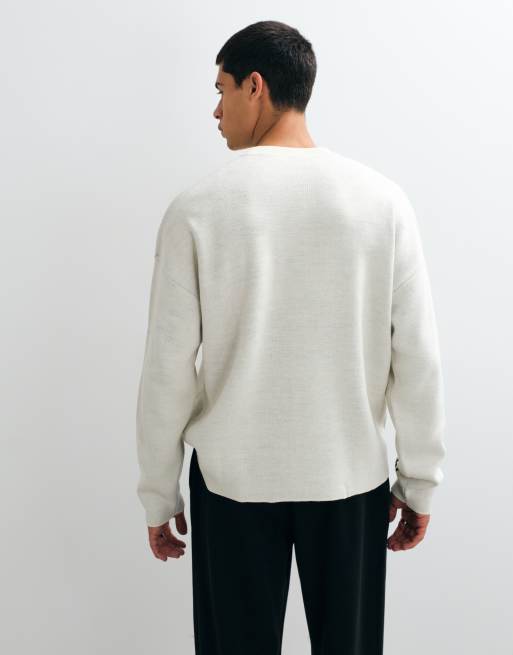 ASOS DESIGN gebreide oversized trui met mouwdetail in wit, 5 van 5