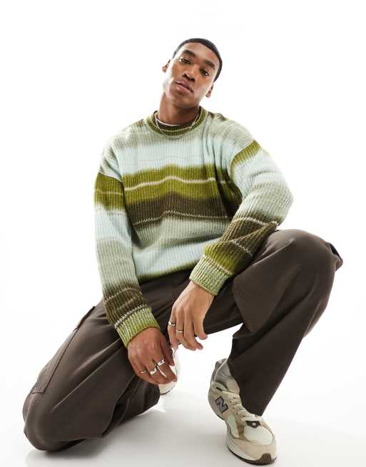 ASOS DESIGN - Gebreide oversized trui met ombre strepen in blauw en groen