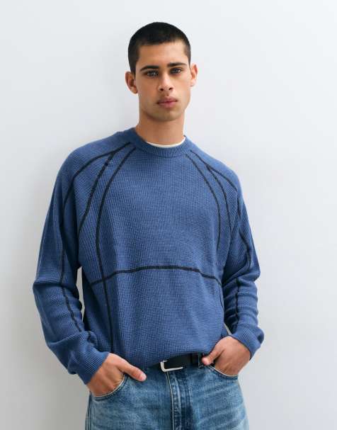 ASOS DESIGN gebreide oversized trui met panelen in blauw - view 1
