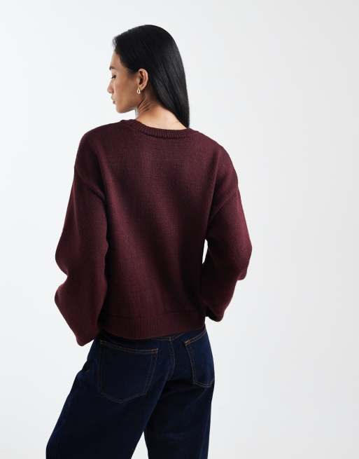 ASOS DESIGN - Gebreide oversized trui met wijde mouwen in bordeauxrood, 4 van 4