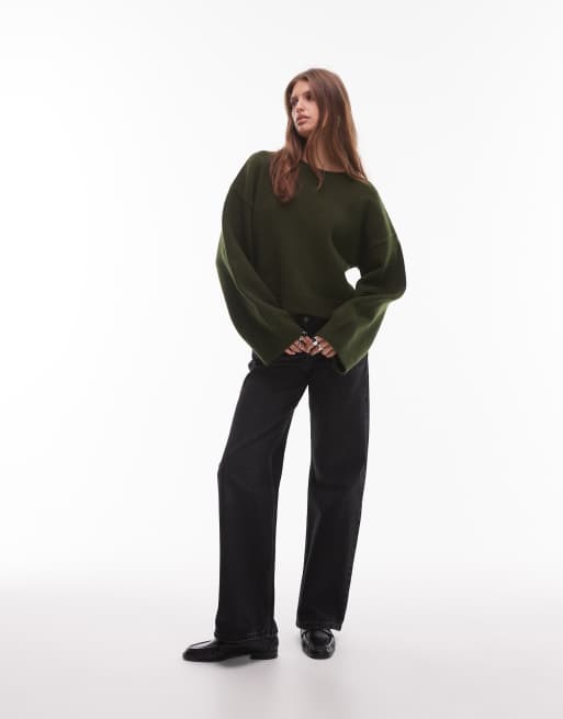 ASOS DESIGN - Gebreide oversized trui met wijde mouwen in kaki, 3 van 4