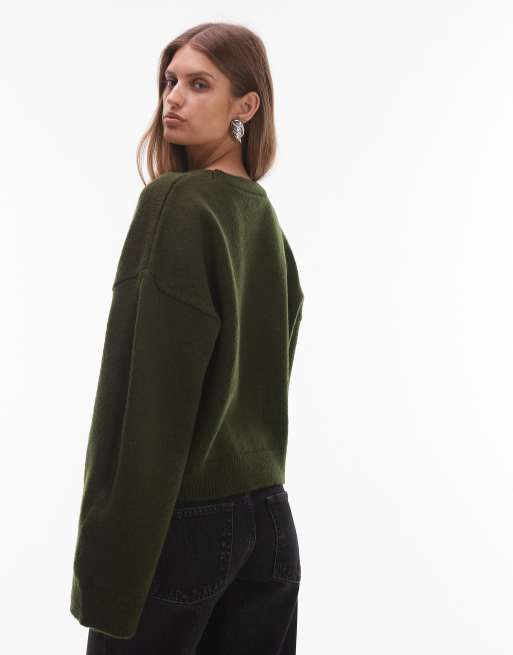 ASOS DESIGN - Gebreide oversized trui met wijde mouwen in kaki, 4 van 4