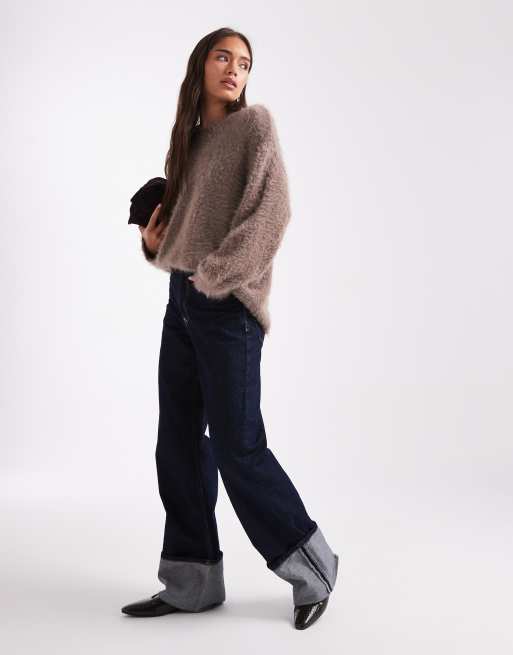 ASOS DESIGN - Gebreide oversized trui van pluizig garen in mokka, 3 van 4