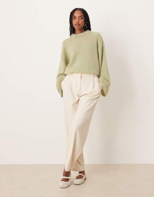 ASOS DESIGN - Gebreide pluizige trui met wijde mouwen in groen, 2 van 4