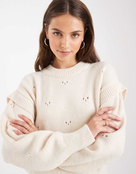 ASOS DESIGN - Gebreide pointelle trui in crème - view 1