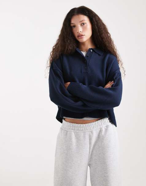 ASOS DESIGN - Gebreide polo in marineblauw - view 1