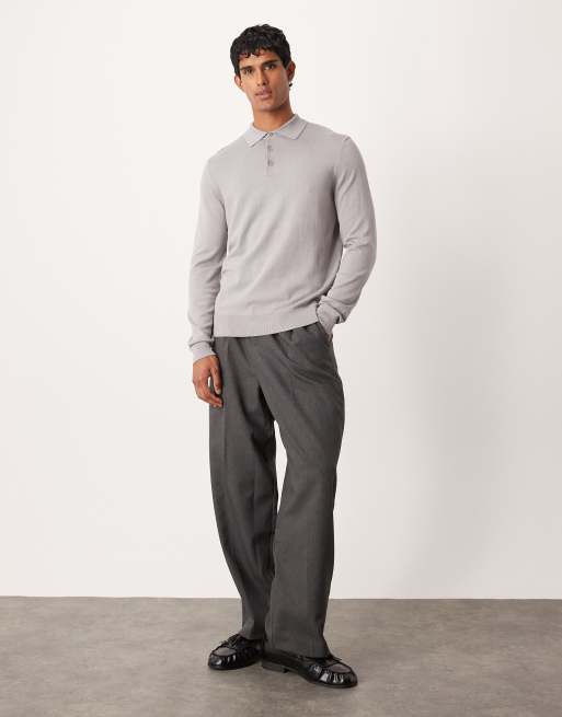 ASOS DESIGN - Gebreide polo met lange mouwen in grijs, 2 van 5