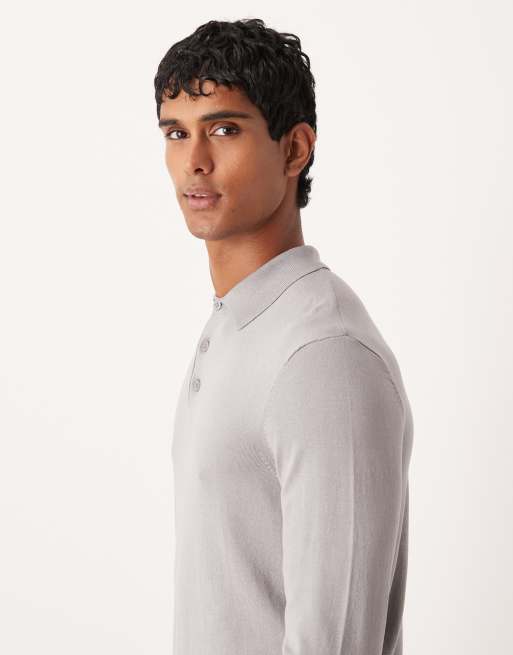 ASOS DESIGN - Gebreide polo met lange mouwen in grijs, 5 van 5