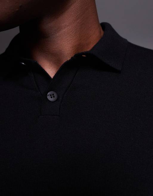 ASOS DESIGN - Gebreide polo met lange mouwen in zwart, 5 van 5