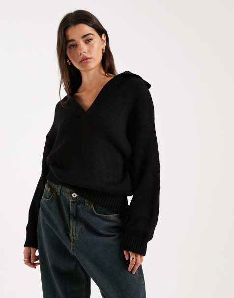 ASOS DESIGN - Gebreide polotop in zwart - view 1