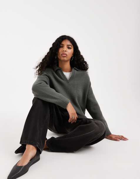 ASOS DESIGN - Gebreide polotrui met schoudervullingen in grijs - view 1