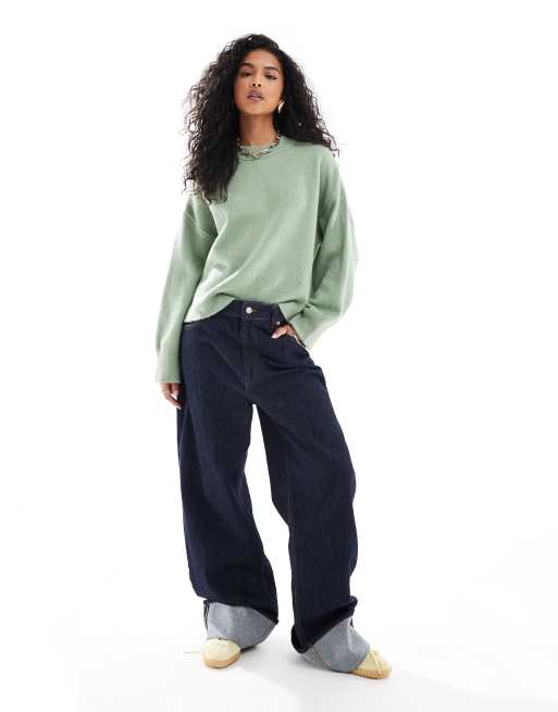 ASOS DESIGN - Gebreide rechte trui met ronde hals in groen
