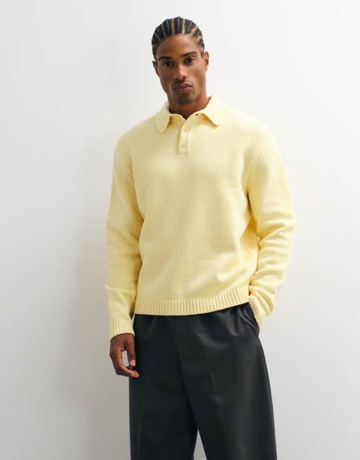 ASOS DESIGN gebreide relaxed polo trui in botergeel, 3 van 5