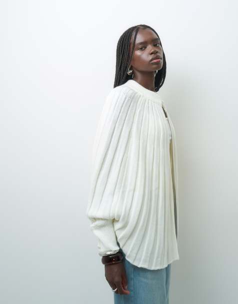 ASOS DESIGN gebreide ribcape in crème - view 1