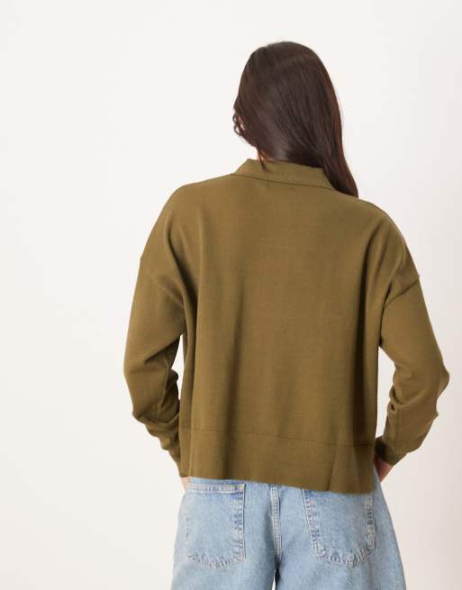 ASOS DESIGN - Gebreide rugbytop met structuur in kaki, 3 van 4