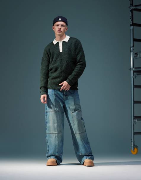 ASOS DESIGN - Gebreide ruimvallende rugbypolo in groen - view 1