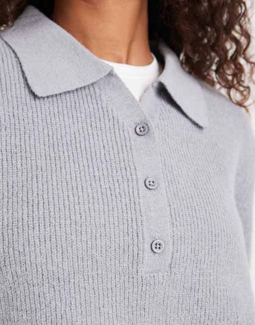ASOS DESIGN - Gebreide ruimvallende trui met henley-kraagje in lichtgrijs, 2 van 4
