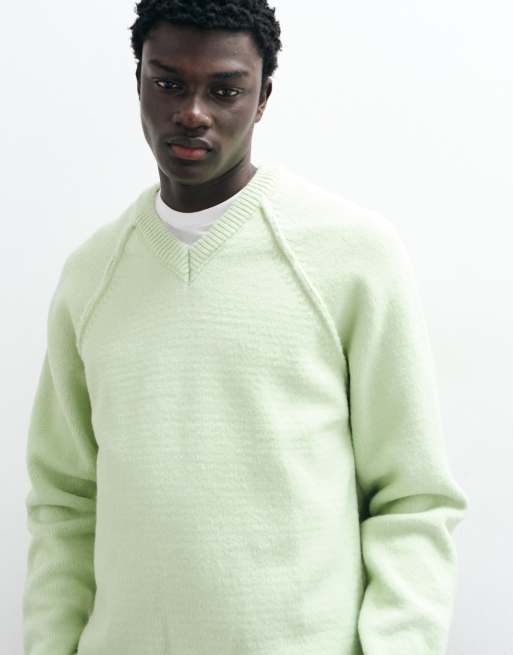 ASOS DESIGN gebreide ruimvallende trui met V-hals in saliegroen, 5 van 5