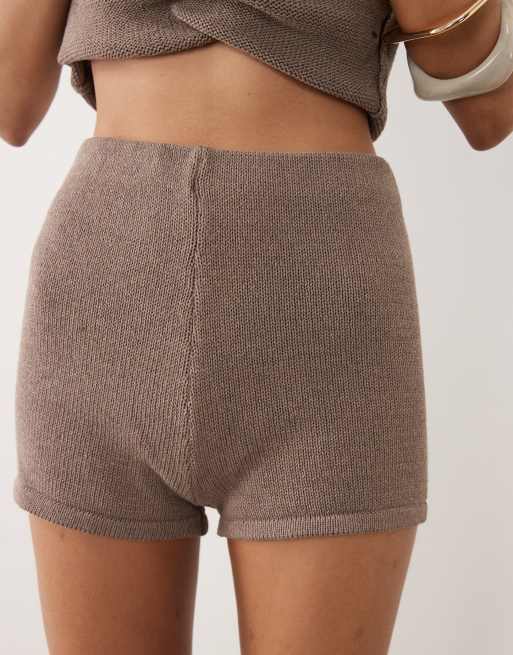 ASOS DESIGN - Gebreide short met katoenlook in mokka, deel van co-ord set, 3 van 5