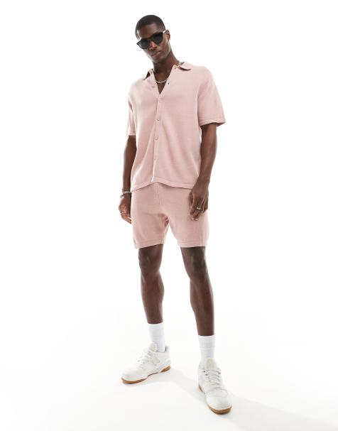 ASOS DESIGN - Gebreide short van middelzwaar katoen in roze, deel van co-ord set - view 1