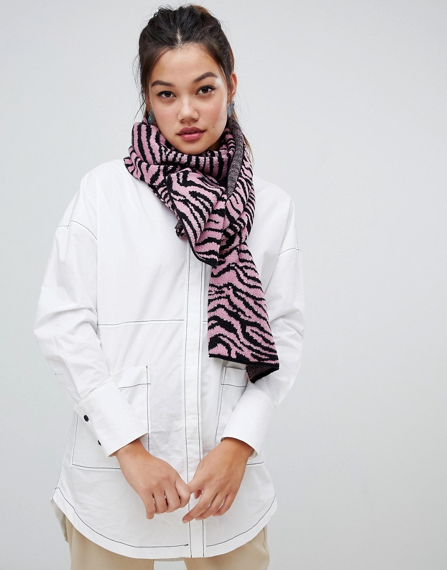 ASOS DESIGN - Gebreide sjaal met zebraprint-Roze