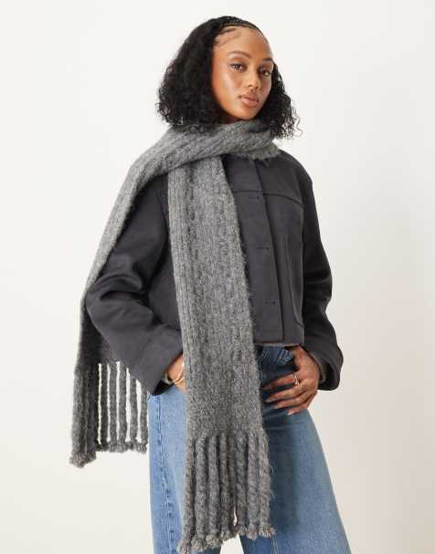 ASOS DESIGN - Gebreide sjaal van wolmix met kabels in antracietgrijs - view 1