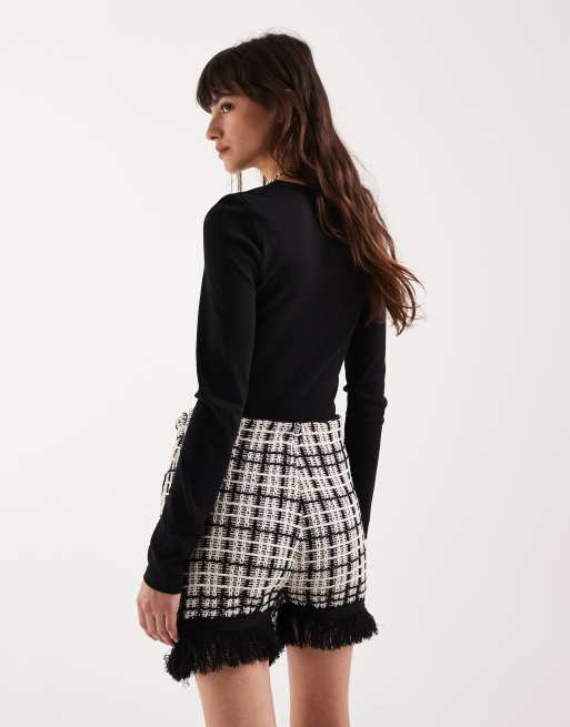 ASOS DESIGN - Gebreide skort van tweed in zwart en wit, deel van co-ord set, 2 van 5