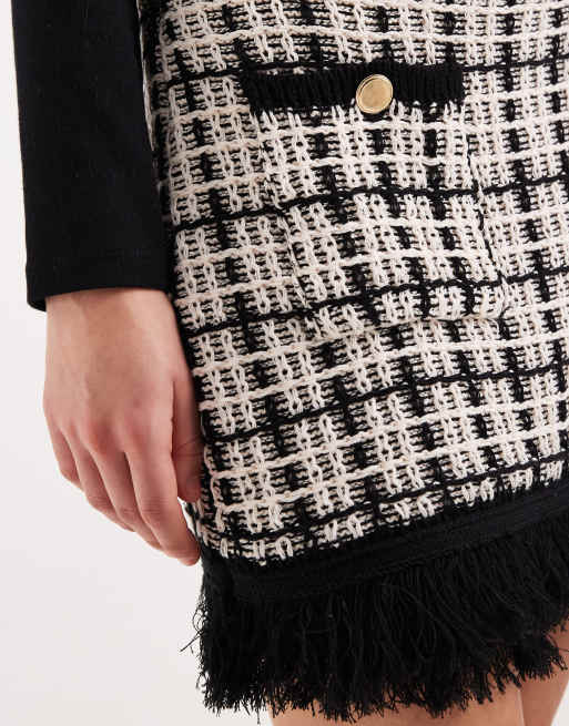 ASOS DESIGN - Gebreide skort van tweed in zwart en wit, deel van co-ord set, 5 van 5